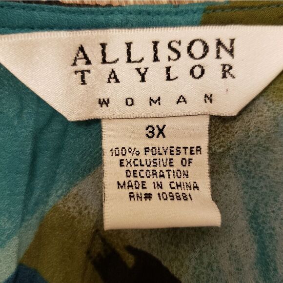 🔹️Allison Taylor Teal Embroidered Lace Button Front 3/4 Sleeve Top Size 3X - Picture 7 of 8